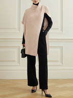 Women's ribbed high neck sweater with an asymmetric split front