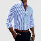 Men's vertical striped shirt with button front and rolled sleeves