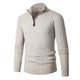 Men's ribbed quarter-zip sweater with stand collar and long sleeves