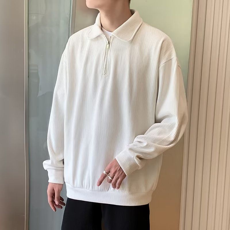 Men's ribbed quarter-zip jumper with collared neckline and long sleeves