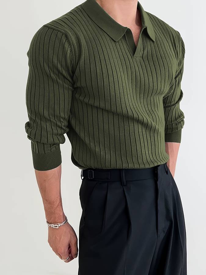 Men's Ribbed Open-Collar Polo Jumper