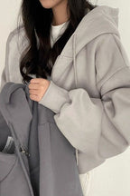 Women's oversized cropped zip hoodie with hood and long sleeves