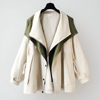 Colorblock hooded windbreaker jacket with long sleeves and front zipper