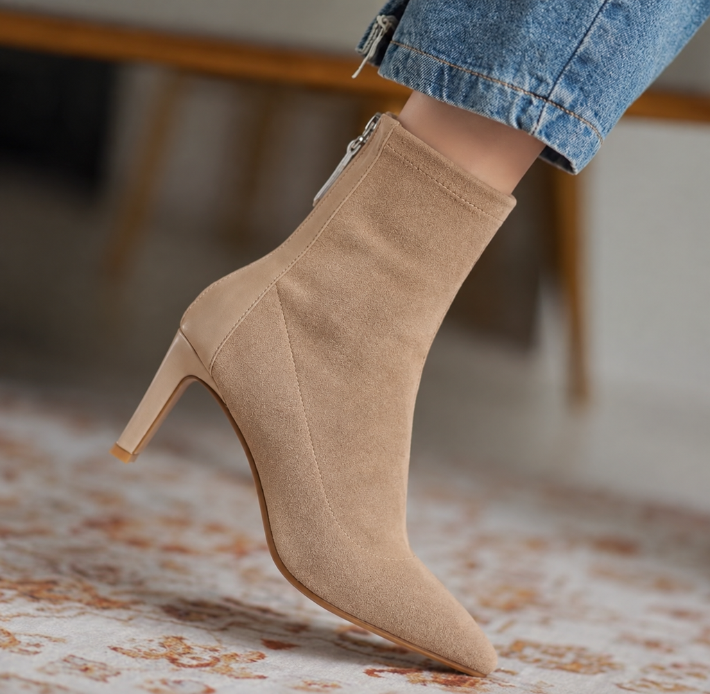 Women's pointed toe ankle boots with high heels and side zips
