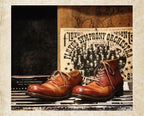 Black and brown retro lace-up ankle boots with round toes and low heels