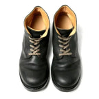 Black and brown retro lace-up ankle boots with round toes and low heels