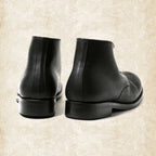 Black and brown retro lace-up ankle boots with round toes and low heels