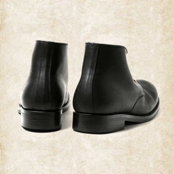 Black and brown retro lace-up ankle boots with round toes and low heels