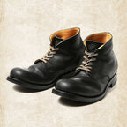 Black and brown retro lace-up ankle boots with round toes and low heels
