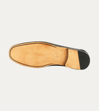Men's black leather moccasin loafers with silver metal bit