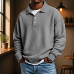 Men's textured long-sleeve polo knit sweater with button placket