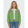 Women's multicoloured knitted cardigan with floral pattern bands and button front