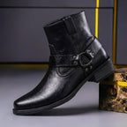 Men's ankle boots with buckled straps, stud details and low heels