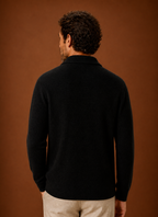 Men's double-breasted knit cardigan with shawl collar and patch pockets