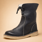 Women's lace-up ankle boots with plush cuff and flat sole