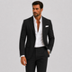 Men's tailored two-piece suit with notched lapels and matching trousers