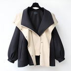 Colorblock hooded windbreaker jacket with long sleeves and front zipper