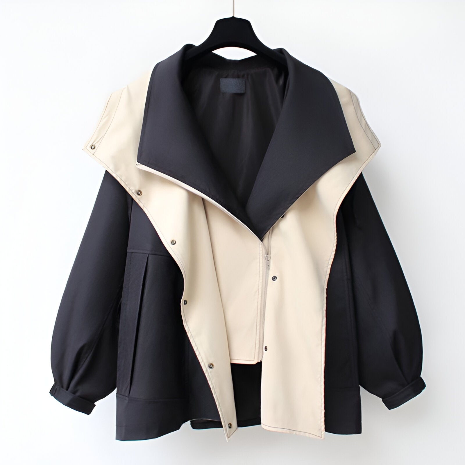 Colorblock hooded windbreaker jacket with long sleeves and front zipper