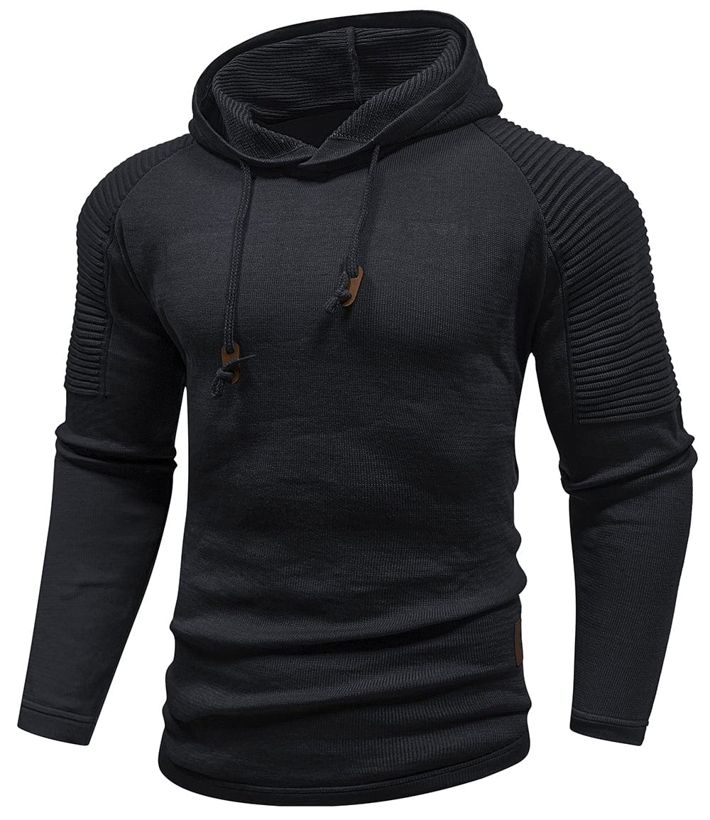 Men's hooded hoodie with ribbed shoulder panels and drawstrings