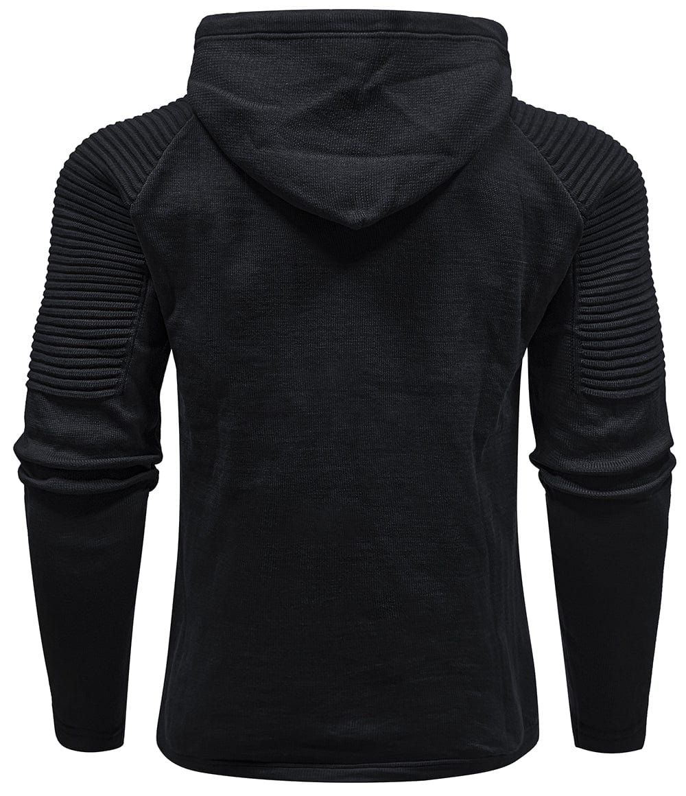 Men's hooded hoodie with ribbed shoulder panels and drawstrings