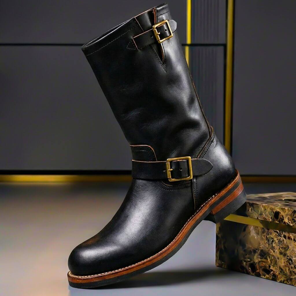 Slouch ankle boots with buckle straps and low heels