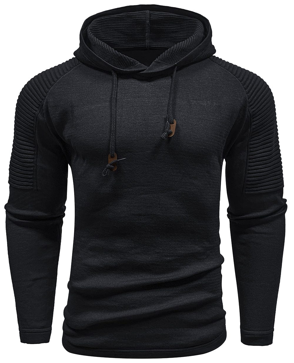 Men's hooded hoodie with ribbed shoulder panels and drawstrings