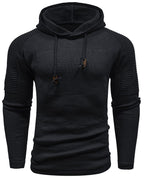 Men's hooded hoodie with ribbed shoulder panels and drawstrings