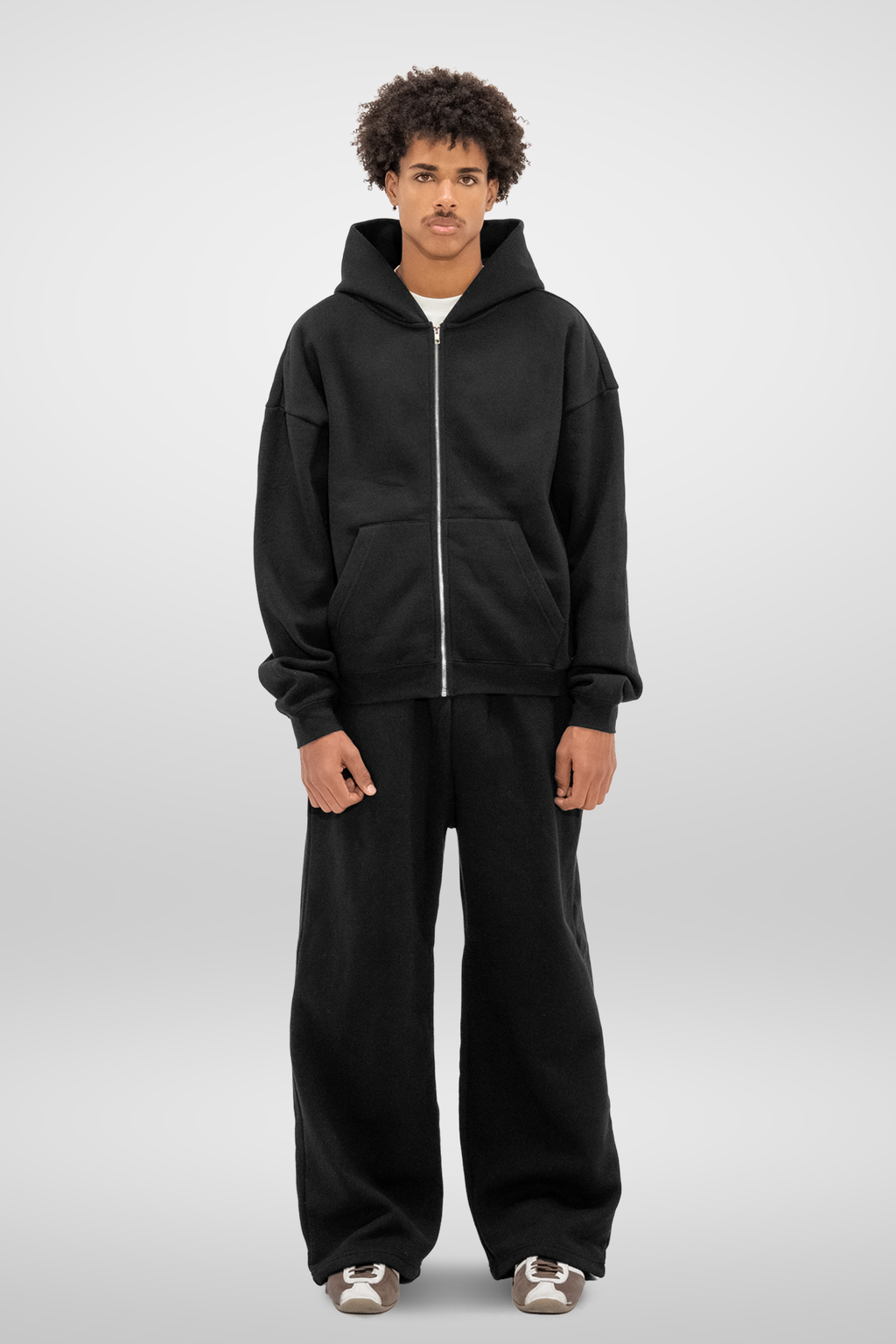 Men's black zip-up hoodie with kangaroo pocket