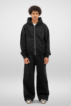 Men's black zip-up hoodie with kangaroo pocket