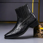 Western ankle boots with pointed toes and stitched panels