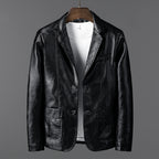 Men's structured blazer jacket with notched lapels, long sleeves and front patch pockets