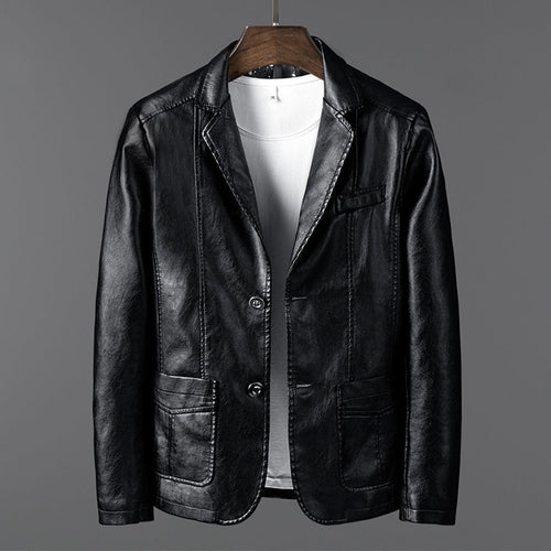 Men's structured blazer jacket with notched lapels, long sleeves and front patch pockets