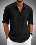Men's textured shirt with spread collar and rolled sleeves
