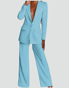 Women's two-piece suit with notched blazer and matching straight trousers