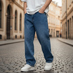 Men's regular-fit straight leg jeans with five-pocket design