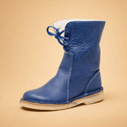Women's lace-up ankle boots with plush cuff and flat sole
