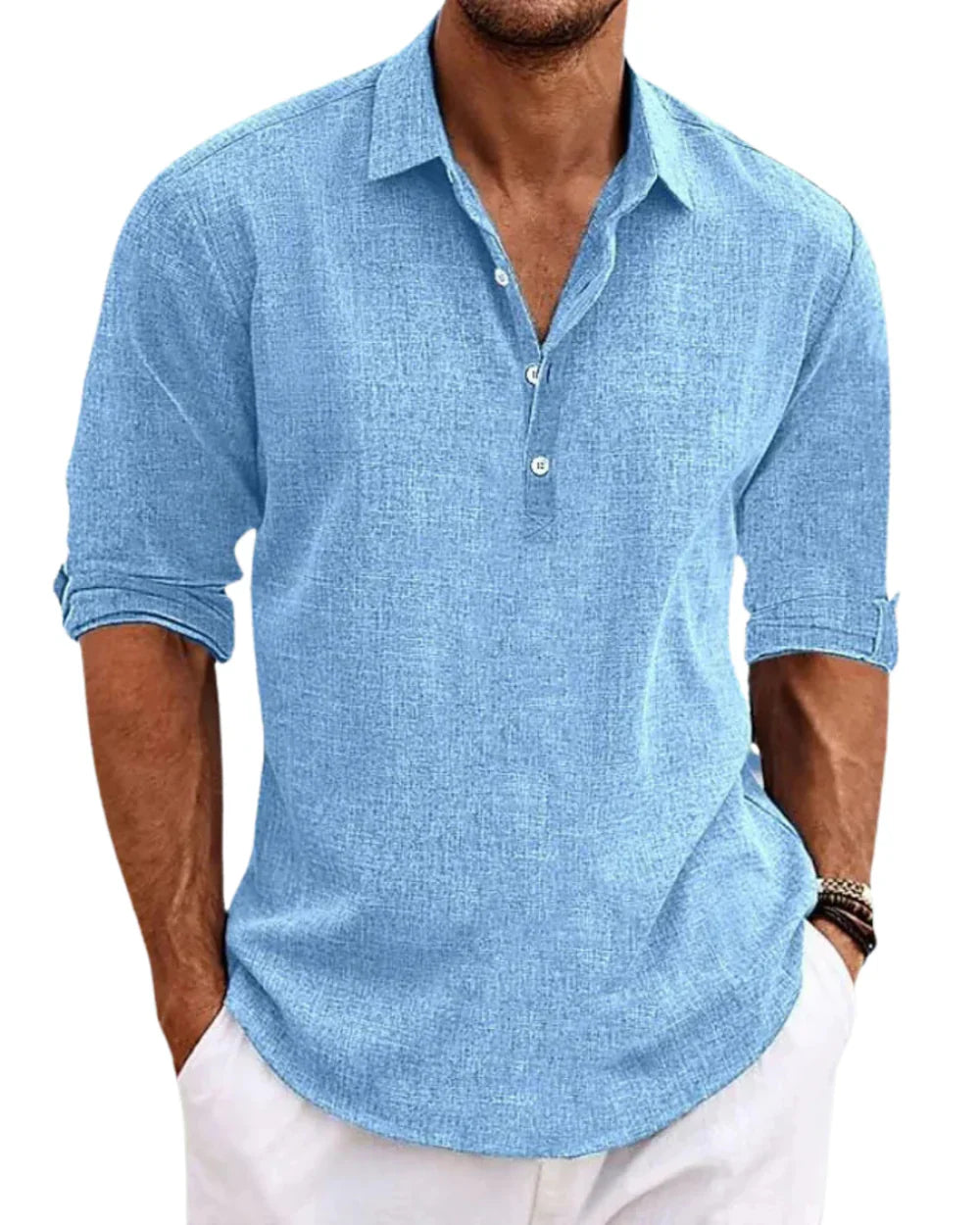 Men's textured shirt with spread collar and rolled sleeves