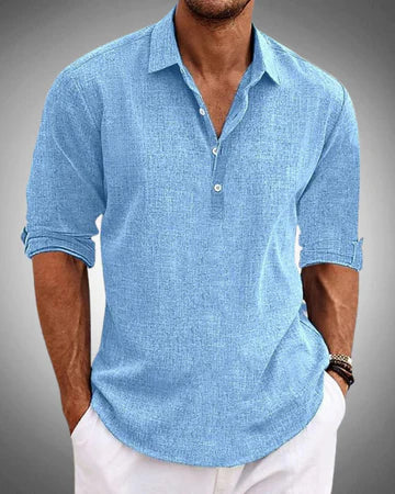 Men's textured shirt with spread collar and rolled sleeves