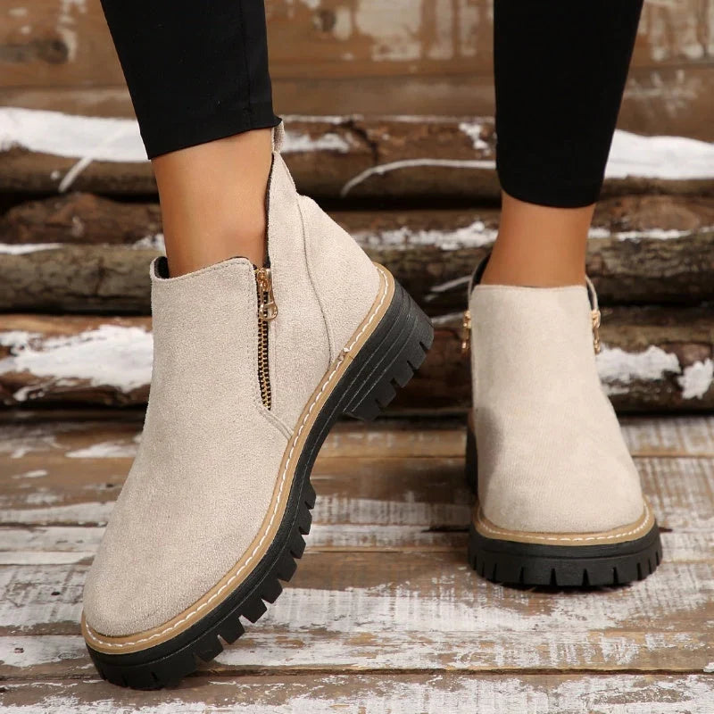 Women's side zip ankle boots with lug sole