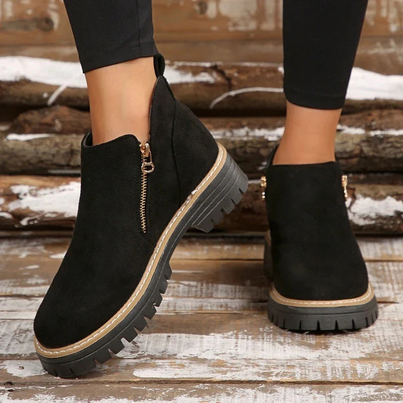 Women's side zip ankle boots with lug sole