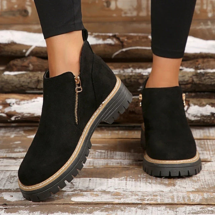 Women's side zip ankle boots with lug sole