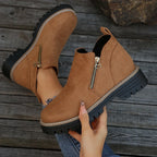 Women's side zip ankle boots with lug sole