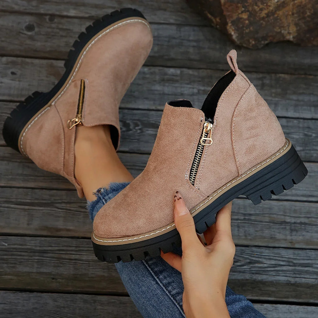 Women's side zip ankle boots with lug sole
