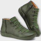 Women's lace-up ankle boots with side zipper and flat sole