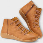 Women's lace-up ankle boots with side zipper and flat sole
