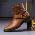 Men's ankle boots with buckled straps, stud details and low heels