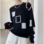 Women's abstract patchwork crew neck sweater