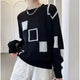 Women's abstract patchwork crew neck sweater
