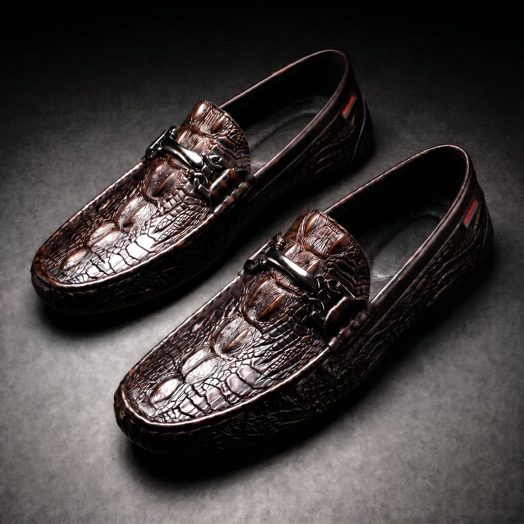 Men's croc-embossed slip-on loafers with horsebit detail