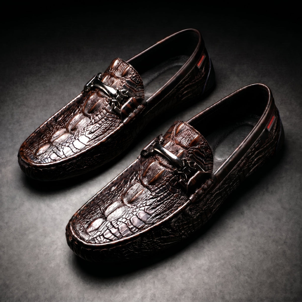 Men's croc-embossed slip-on loafers with horsebit detail